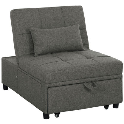 4 in 1 Sofa Bed Convertible into Chaise Longue and Footstool with Click Clack System, Grey