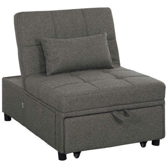 4 in 1 Sofa Bed Convertible into Chaise Longue and Footstool with Click Clack System, Grey