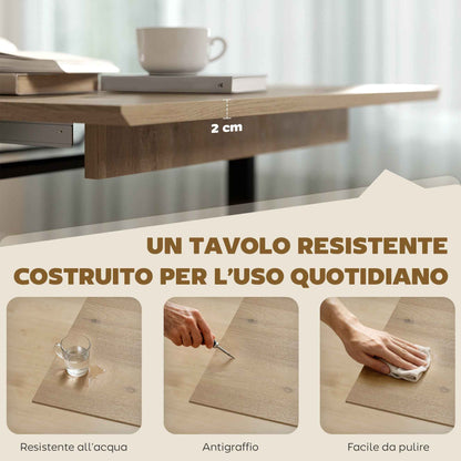 Industrial Dining Table for 6-8 People with Round Drop-Leaf Top, in Wood and Steel, 180x80x75 cm