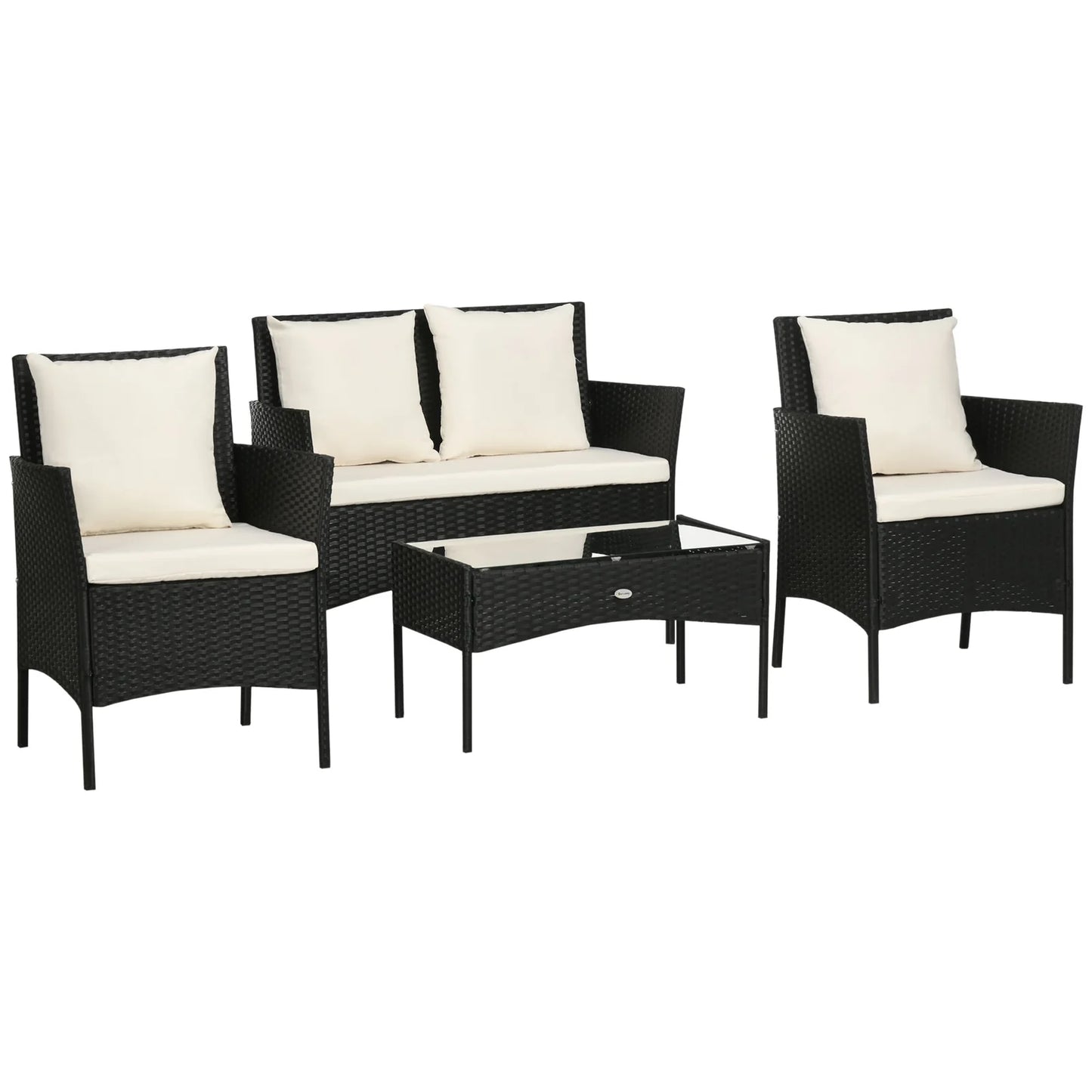 4‑Piece Rattan Lounge Set with Sofa & Coffee Table