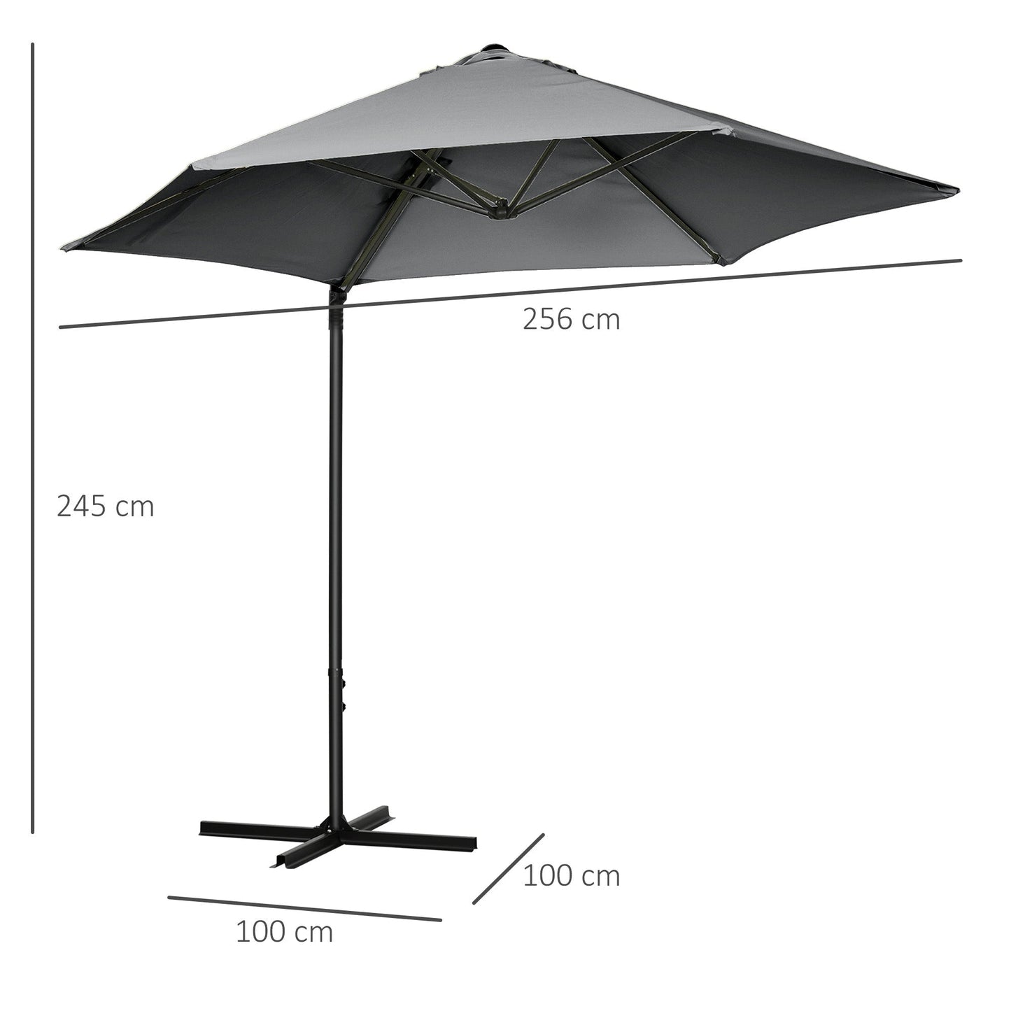 Garden Umbrella 2.6x2.5 m with 360° Rotation and Ventilated Canopy in Grey Polyester
