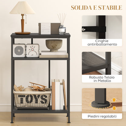 3-Tier Console Table with Metal and Wood Frame, 55x30x81 cm, Black