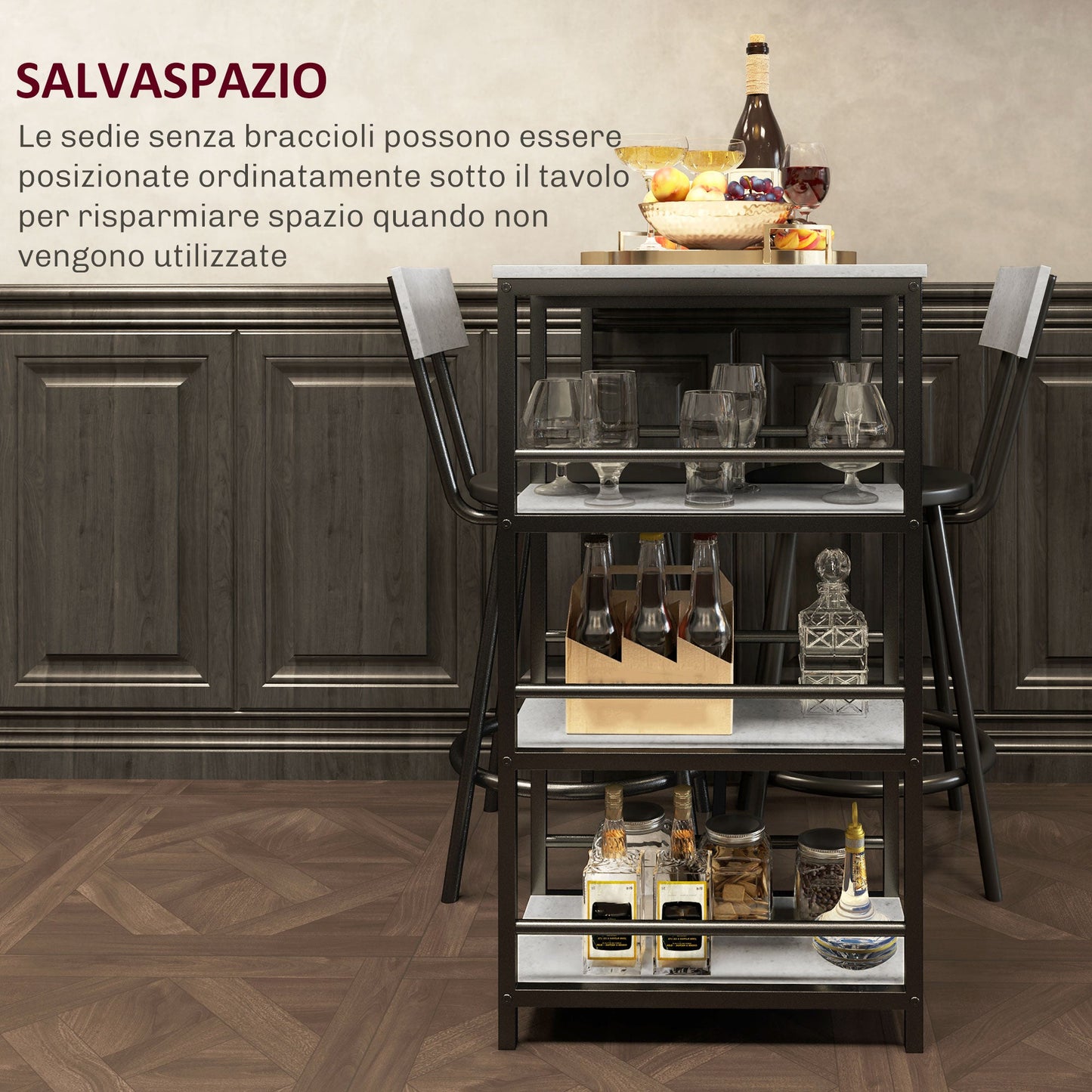 3 Piece Dining Set with Bar Counter with Shelves and 2 High Chairs with Backrest, Light Grey