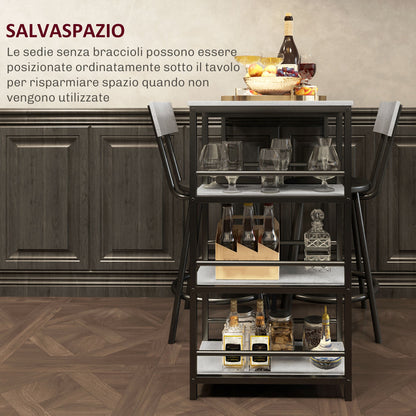 3 Piece Dining Set with Bar Counter with Shelves and 2 High Chairs with Backrest, Light Grey