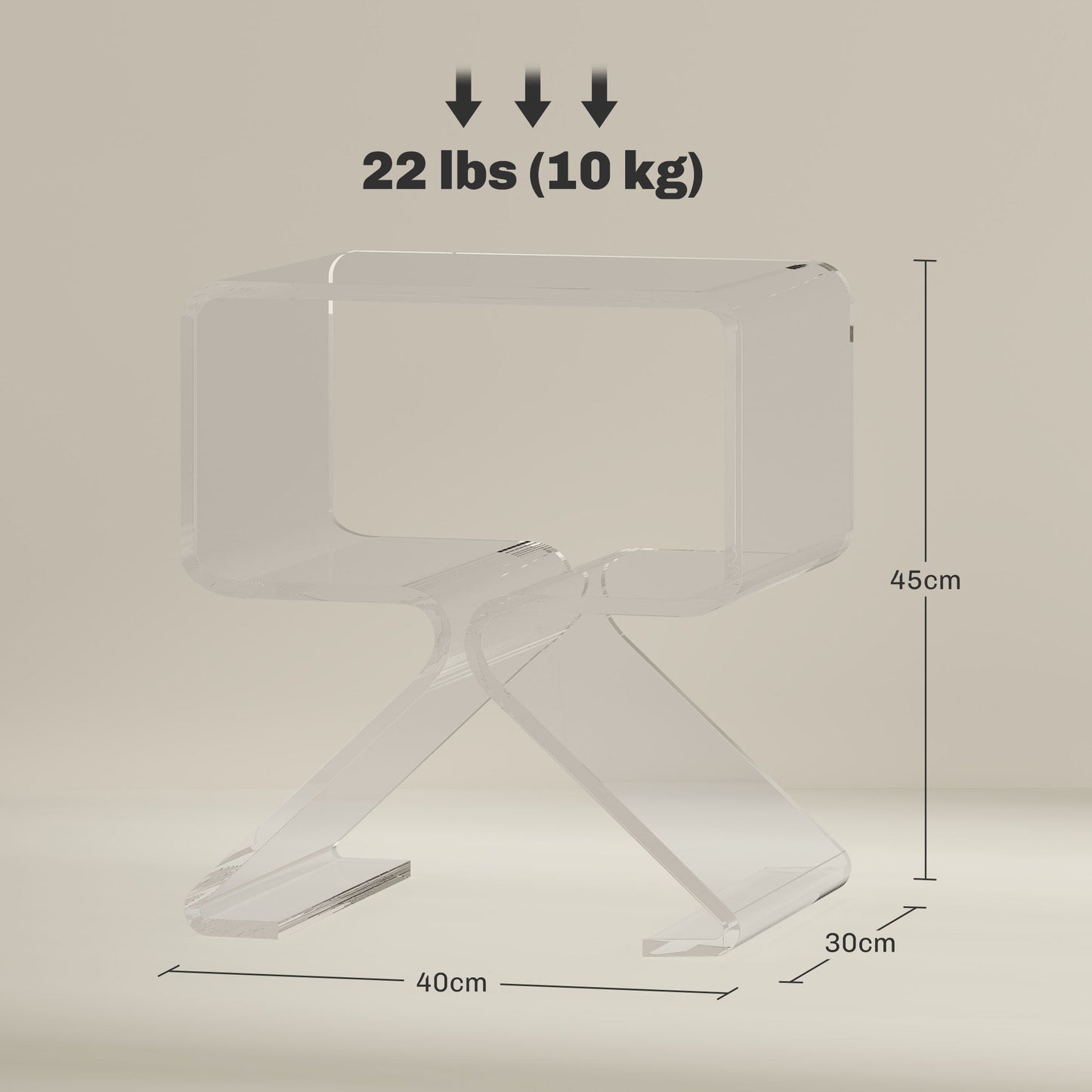 2-Tier Geometric Acrylic Coffee Table with Triangular Legs, 40x30x45cm, Transparent