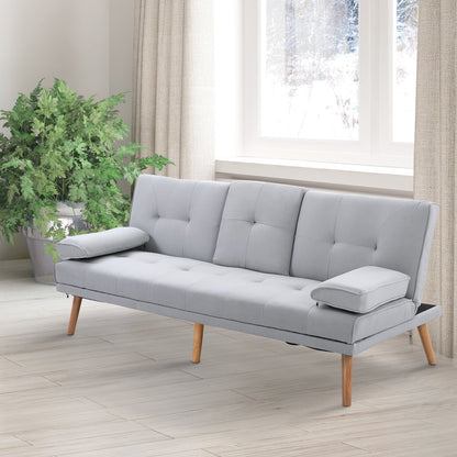 3 Seater Scandinavian Style Reclining Sofa Bed with Drop-Leaf Table, 181x77x88 cm, Grey