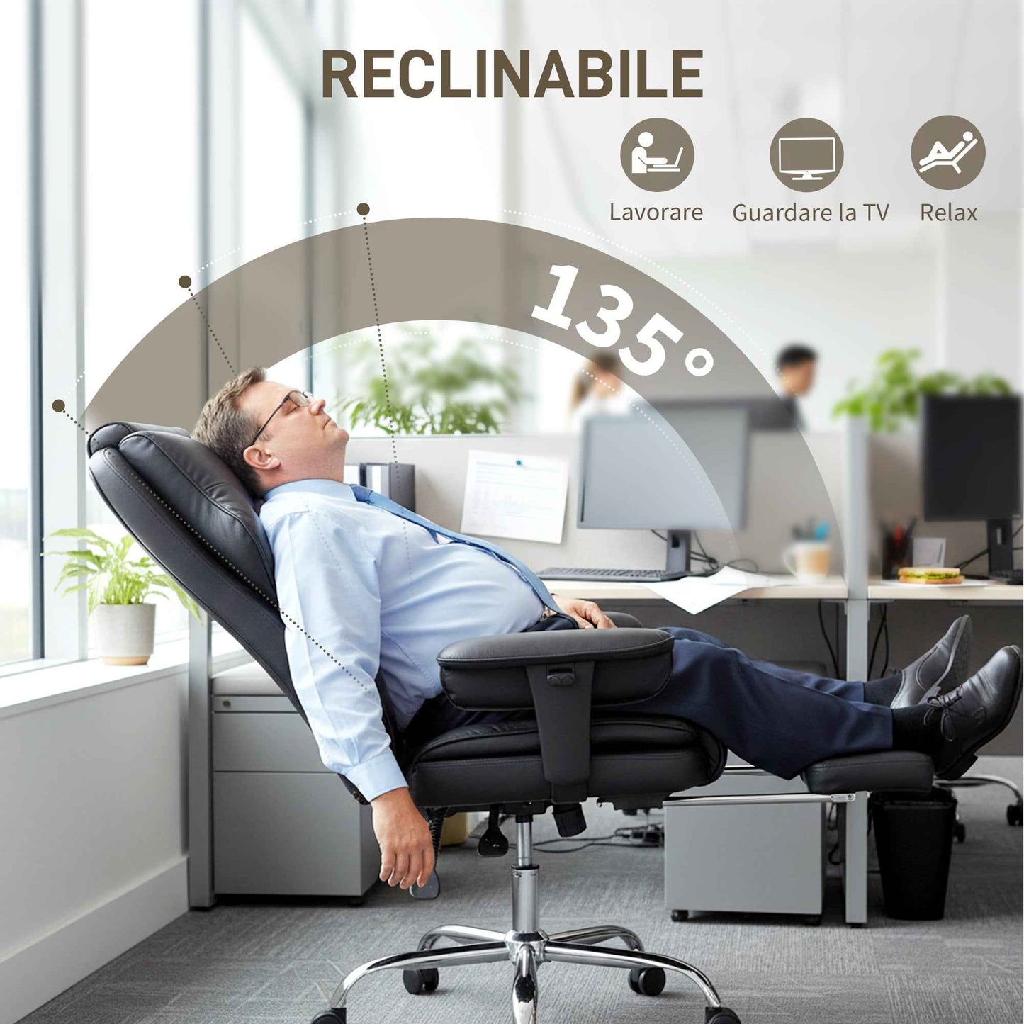 Office Chair with Footrest and Headrest, PU Leather, Foam and Metal, 76x73x117-125 cm, Black