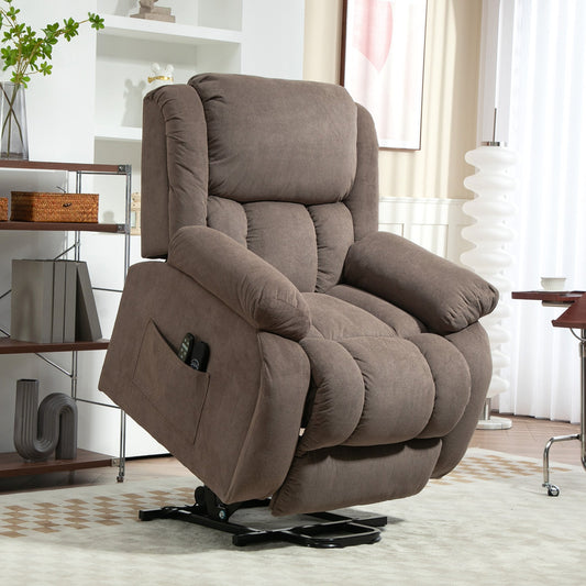 Lift Massage Reclining Chair with 2 Pockets and Remote Control, 93x104x105 cm, Light Brown