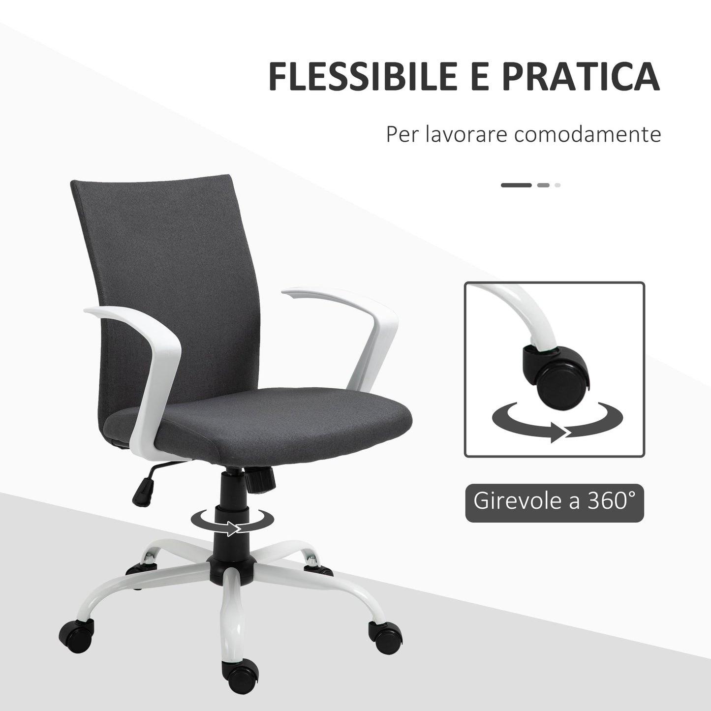 Ergonomic and Swivel Office Chair with Adjustable Height, 61x61x89-99 cm, Dark Grey