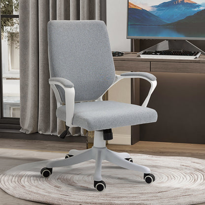 Ergonomic Office Chair with Adjustable Height, 360° Swivel Padded Desk Chair with Rocking Function, Breathable Linen Effect Fabric, for Study, Grey