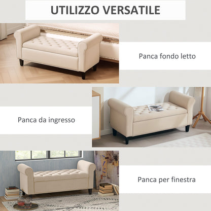Velvet Fabric Bed End Bench with Storage Space and Armrests, 126x48.5x57 cm, Beige