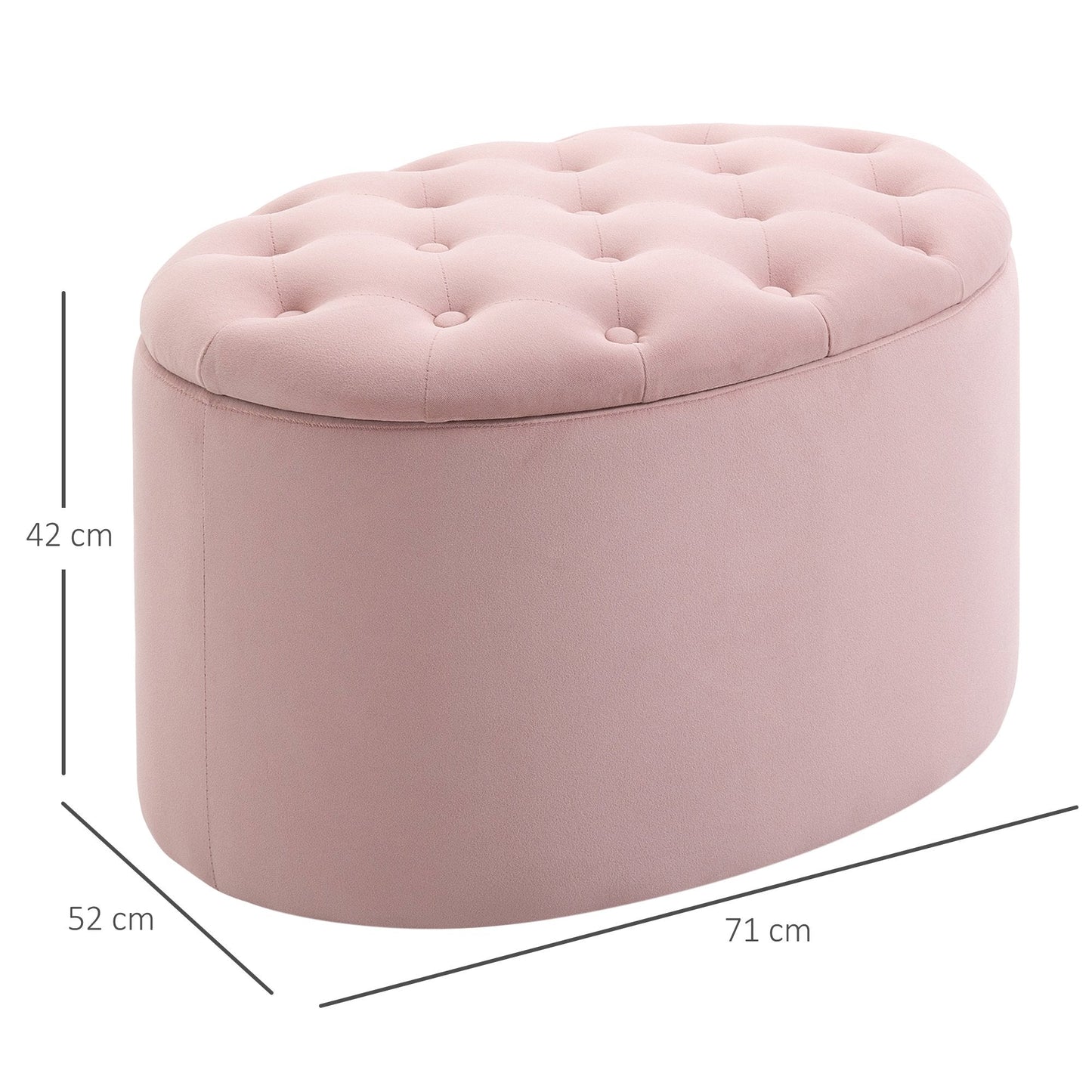 Oval Storage Ottoman Padded and Quilted Velvet, 71x52x42cm, Pink