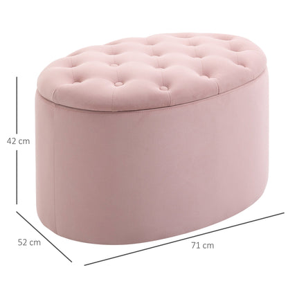 Oval Storage Ottoman Padded and Quilted Velvet, 71x52x42cm, Pink