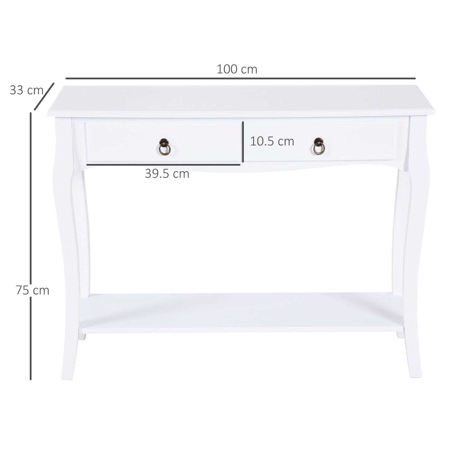 Modern Entryway Console Table with 2 Drawers Home Wood 100 × 33 × 75cm White