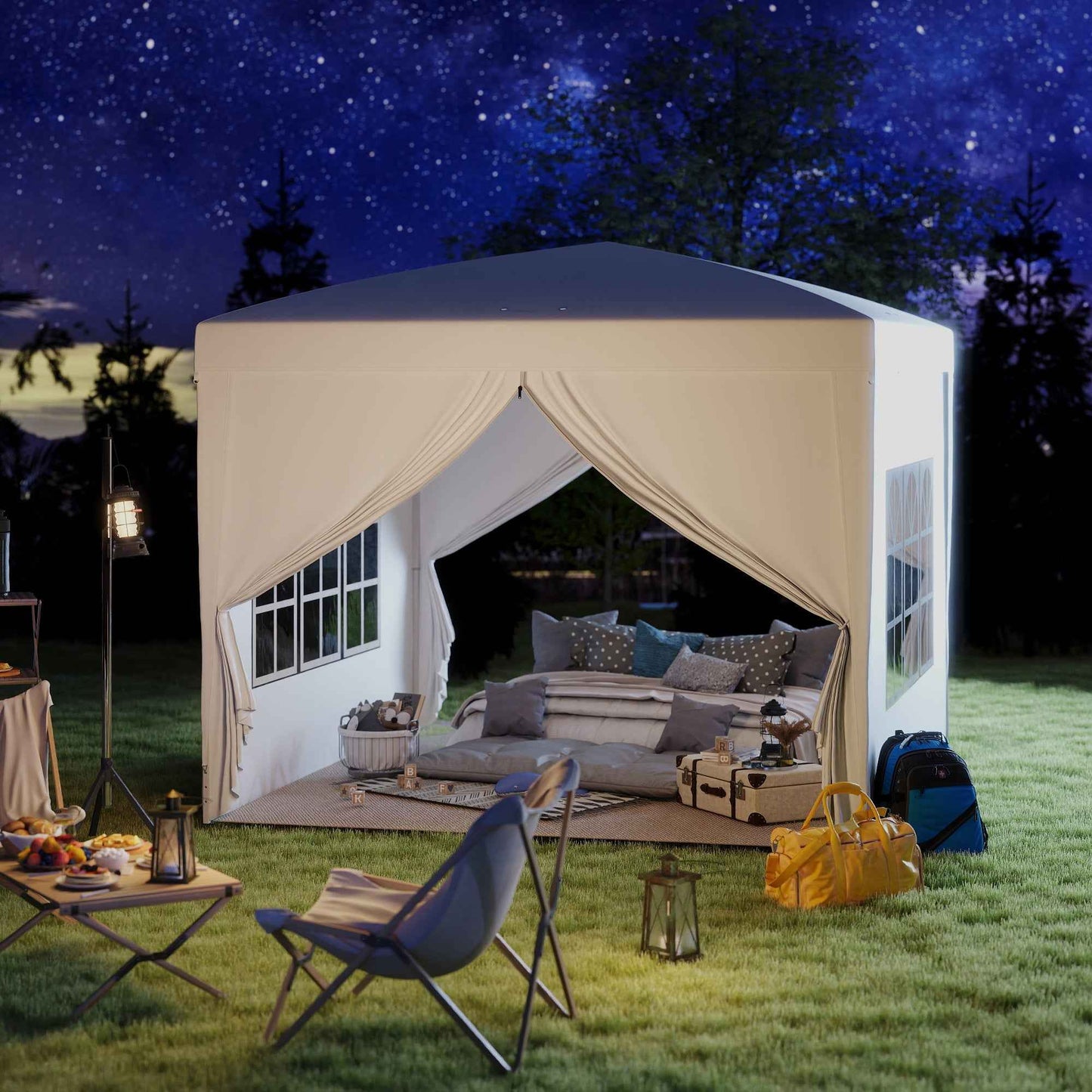 3x3m Folding and Waterproof Gazebo with Side Panels, Steel and Oxford Fabric, White