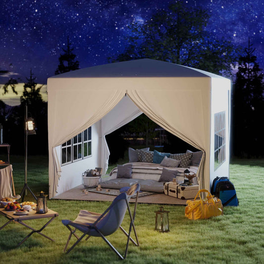 3x3m Folding and Waterproof Gazebo with Side Panels, Steel and Oxford Fabric, White