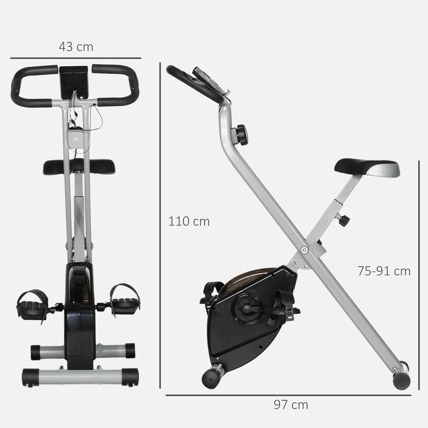 8-Level Magnetic Folding Exercise Bike with LCD Display, Wheels and Adjustable Seat, Grey and Black