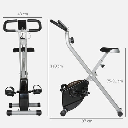 8-Level Magnetic Folding Exercise Bike with LCD Display, Wheels and Adjustable Seat, Grey and Black