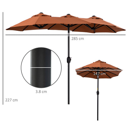 Double Tilting Garden Umbrella with Crank Opening, 295x152x222cm, Red