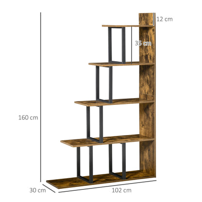 Industrial Style Anti-Tip Bookcase, Vintage Shelf with 5 Chipboard Shelves, 102x30x160cm