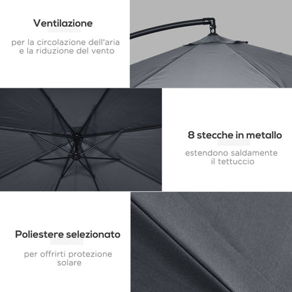 Garden Umbrella 3x3 m with Mosquito Net, Crank Opening and Cross Base, Dark Grey