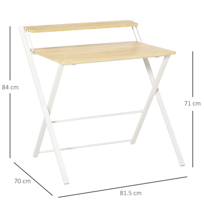 Folding Desk Space with Superior Shelf for Room and Office, 81.5x70x84cm, Wood and White Color