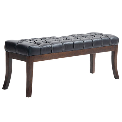 Upholstered Bed End Bench with Button Design and Curved Legs, PU Leather and Wood, 120x38x46 cm, Black