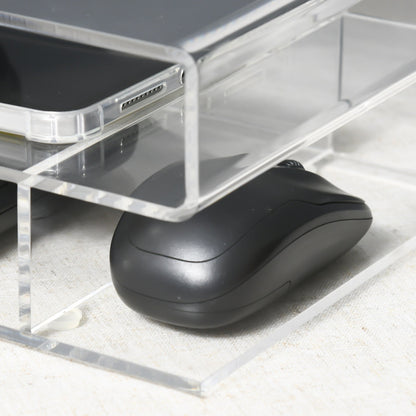 Acrylic PC Monitor Stand with Center Compartments, 57x19x11.5cm, Transparent