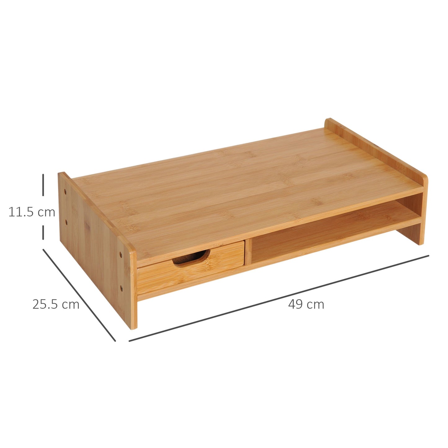Bamboo Monitor Stand with Mouse and Keyboard Space and Storage Cube Shelf, 49x25.5x11.5 cm