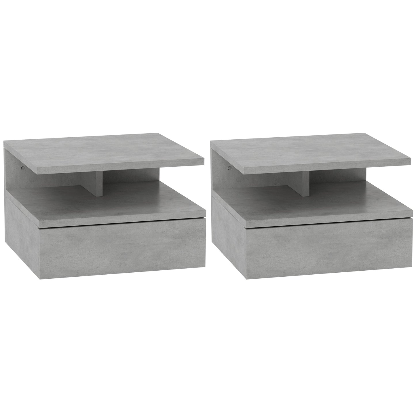Set of 2 Suspended Bedside Tables for the Bedroom with Drawer and Wooden Shelf 35x32x22.5cm, Gray