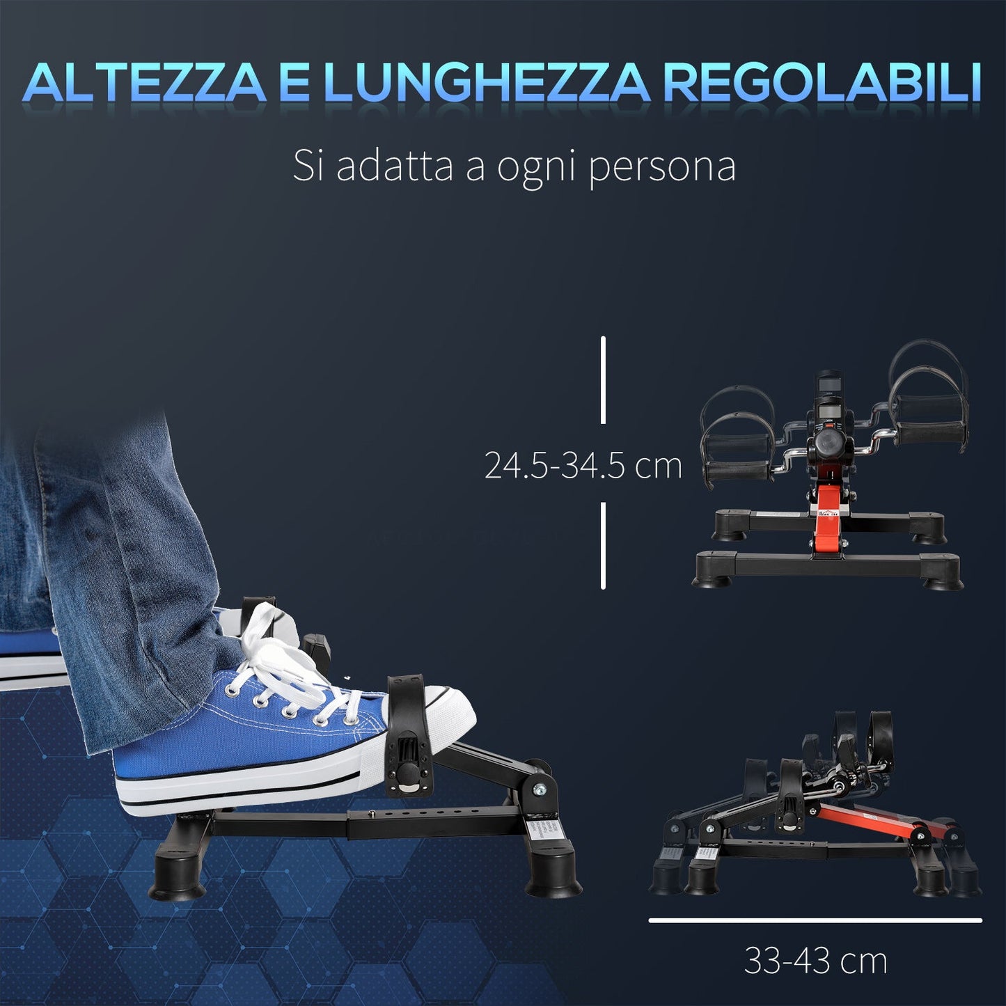 Mini Rehabilitation Bike with Adjustable Height and Resistance and LCD Display, Steel and ABS, Black and Red