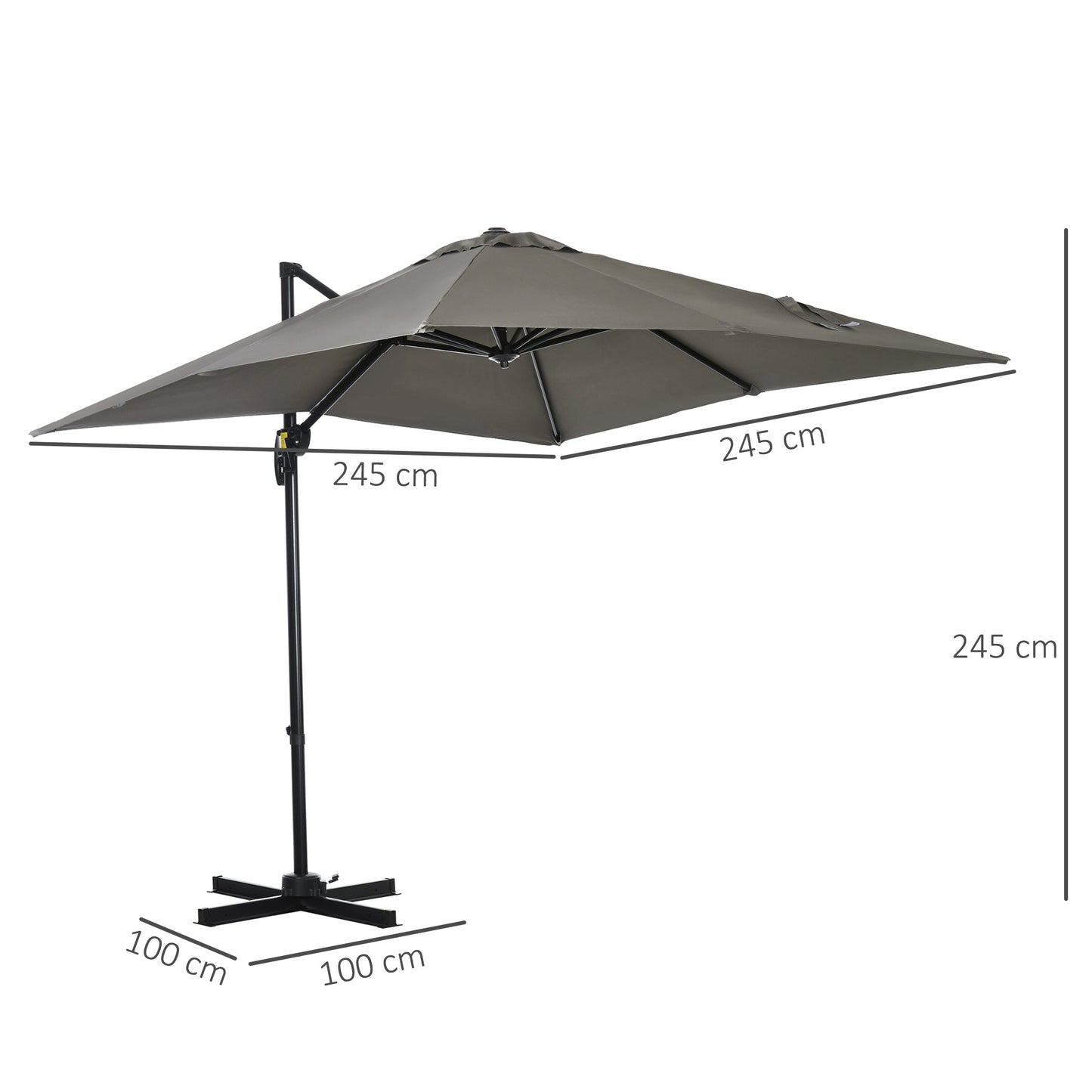 2.5x2.5m Hand Crank Garden Umbrella with 360° Rotation and Adjustable Parasol, Light Grey