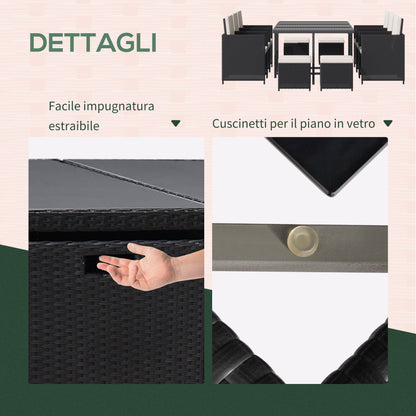 LUMIJA | 11 Piece Outdoor Rattan Garden Furniture Set with Tempered Glass Table and Cushions, Dining Set, Black