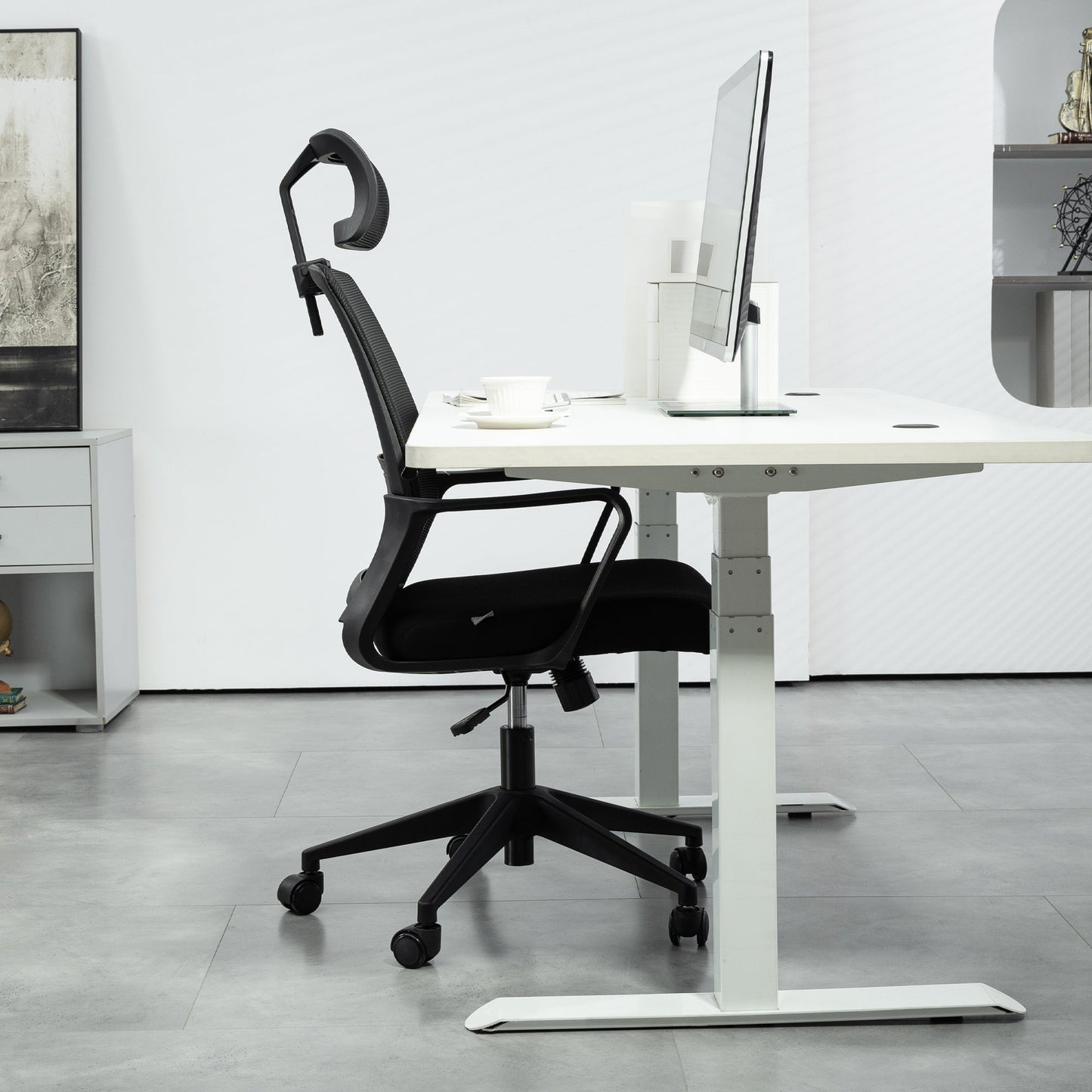 Ergonomic Office Chair with Adjustable Headrest and Height, Rocking Function and Wheels, Black