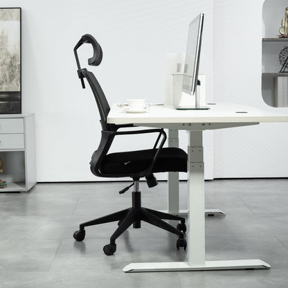 Ergonomic Office Chair with Adjustable Headrest and Height, Rocking Function and Wheels, Black