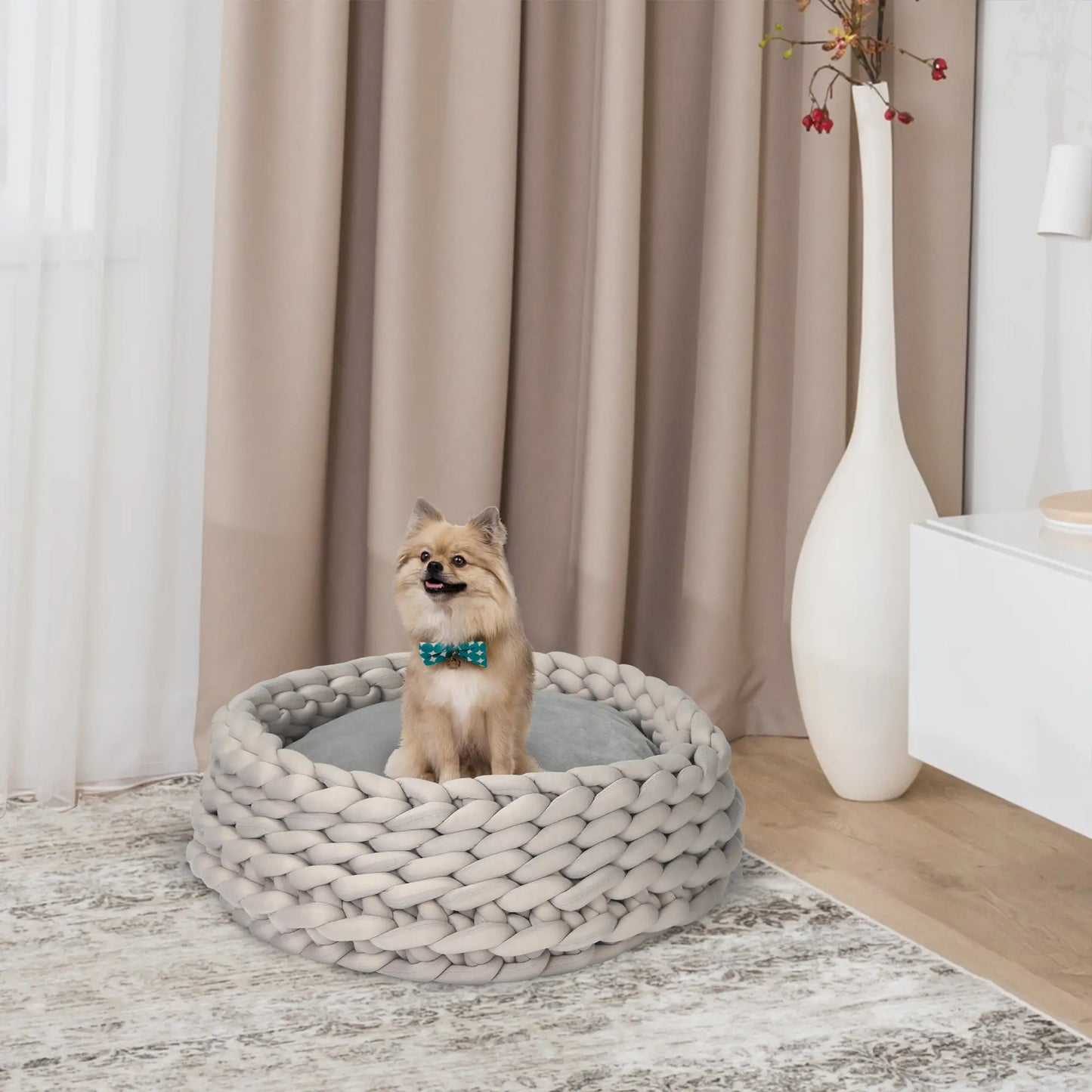 COZZY | Round Raised Washable Dog and Cat Bed in PP Cotton, Padded Cushion, Φ50x19cm, Grey
