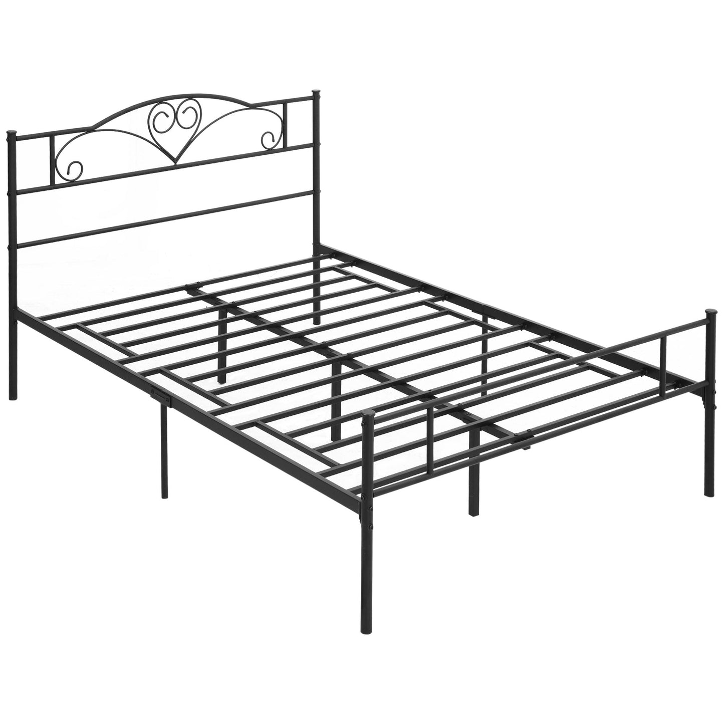 Queen Size Steel Bed Frame with Integrated Slats, Headboard and Footboard, 140x200cm