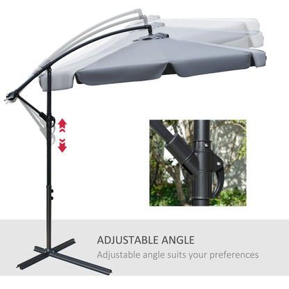 2.7x2.7 m Garden Umbrella with Metal Arm and Adjustable Polyester Canopy and Crank Opening, Grey