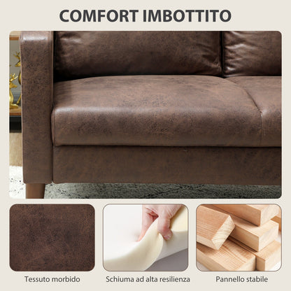 Modern 2-Seater Sofa with Breathable Leather-Effect Fabric Upholstery and Wooden Legs, 130x78x85 cm, Dark Brown