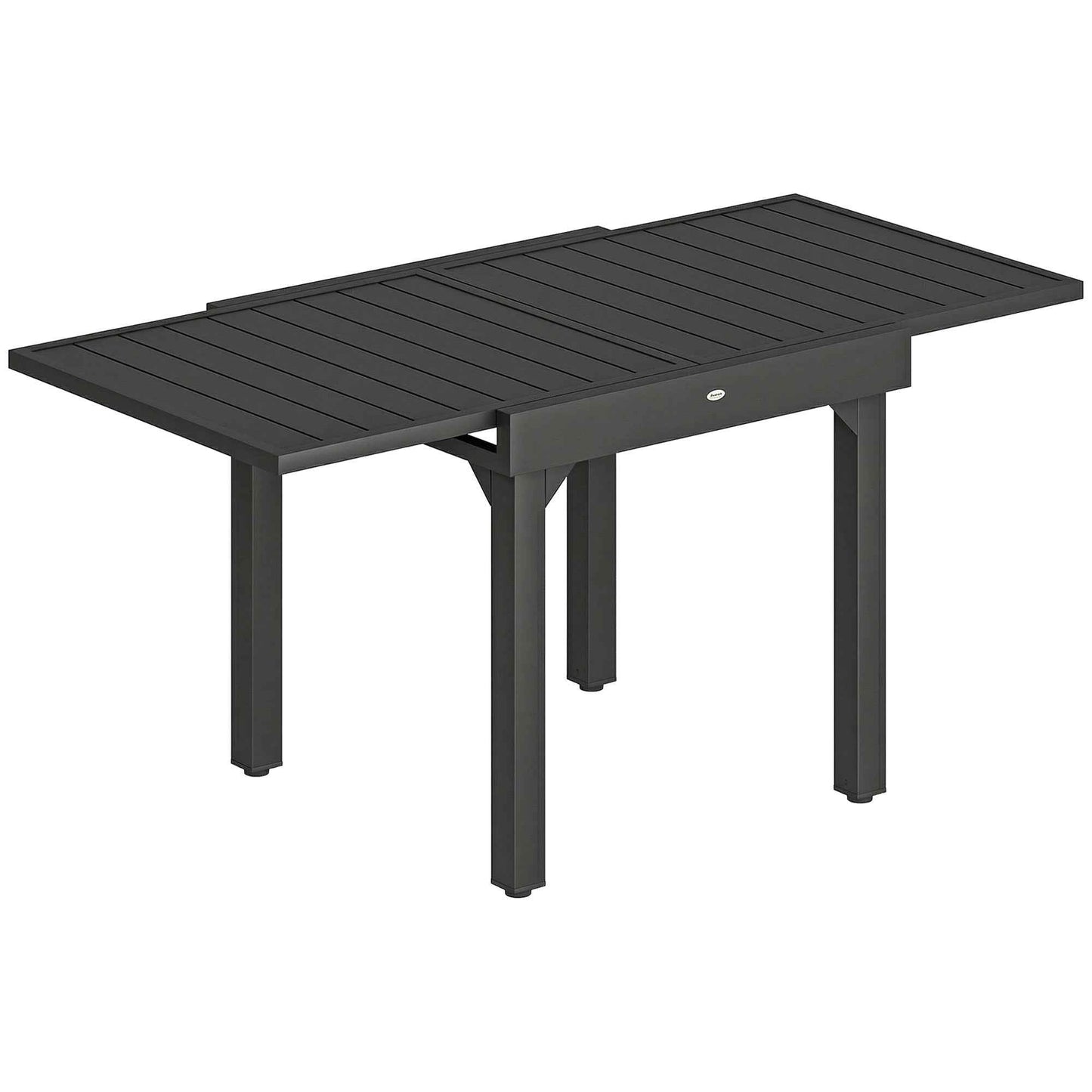 Extendable Slatted Garden Table for 4-6 People, Made of Aluminum and Steel, 80/160x80 cm, Black