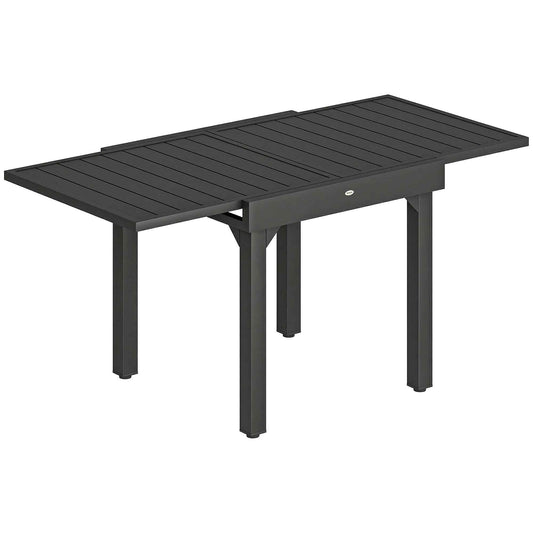 Extendable Slatted Garden Table for 4-6 People, Made of Aluminum and Steel, 80/160x80 cm, Black
