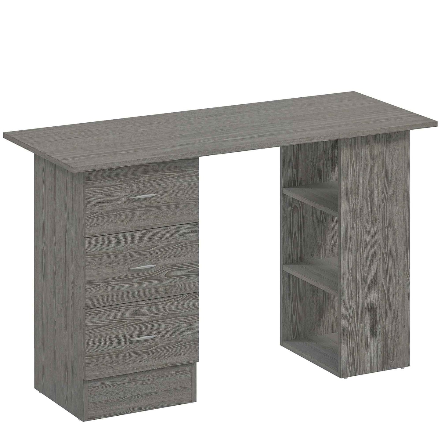 HOMCOM Modern Desk with 3 Drawers and 3 Shelves for Bedroom and Office, Wooden, 120x49x72 cm, Grey