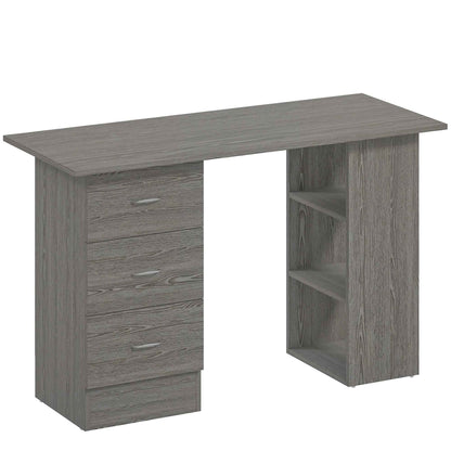 HOMCOM Modern Desk with 3 Drawers and 3 Shelves for Bedroom and Office, Wooden, 120x49x72 cm, Grey