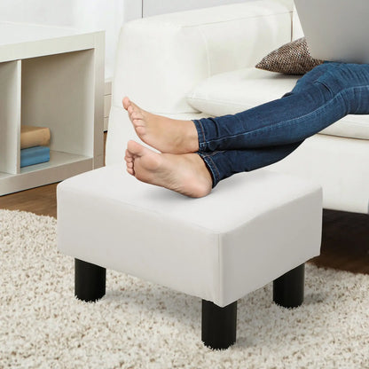 Rectangular Footstool Padded and Covered in White Faux Leather, for Living Room and Entrance, 40x30x24 cm