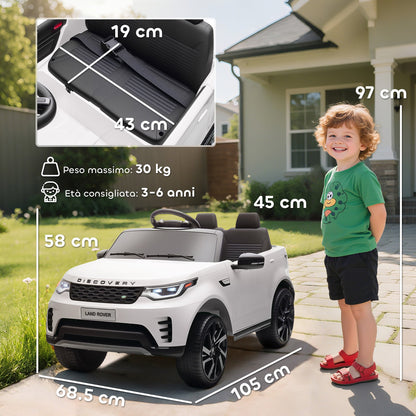 Electric Ride-On Toy Car for Kids, Land Rover License, with LED Headlights, Horn and Remote Control, 105x68.5x58 cm, White