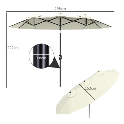 Double Tilting Garden Umbrella with Crank Opening, 285x147x227cm, Beige