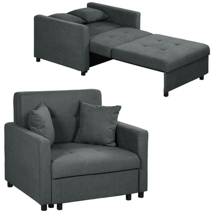 Grey Velvet Fabric Armchair Bed with 2 Cushions and Storage Space, 100x98x88 cm