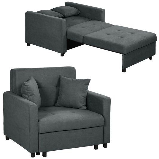 Grey Velvet Fabric Armchair Bed with 2 Cushions and Storage Space, 100x98x88 cm