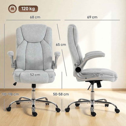 Ergonomic Chair, High Back, Printed Velvet, Foldable Armrests, Cream White