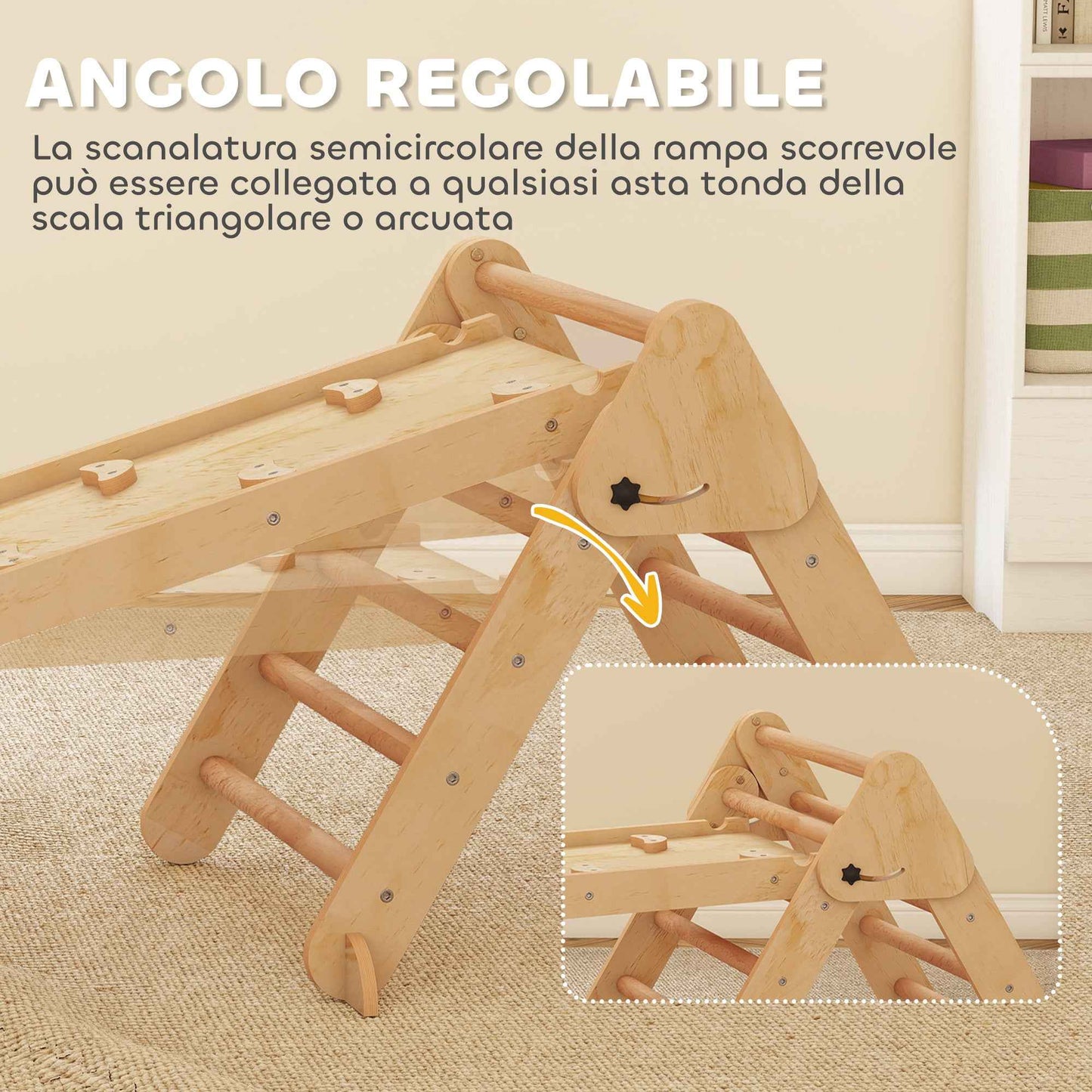 5-in-1 Children's Playground with Triangle, Smooth Wall and Arch, Made of Poplar and Pine Wood, 188x70x59 cm